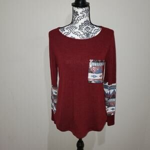 Style rock women's Aztec patch work long sleeve shirt.